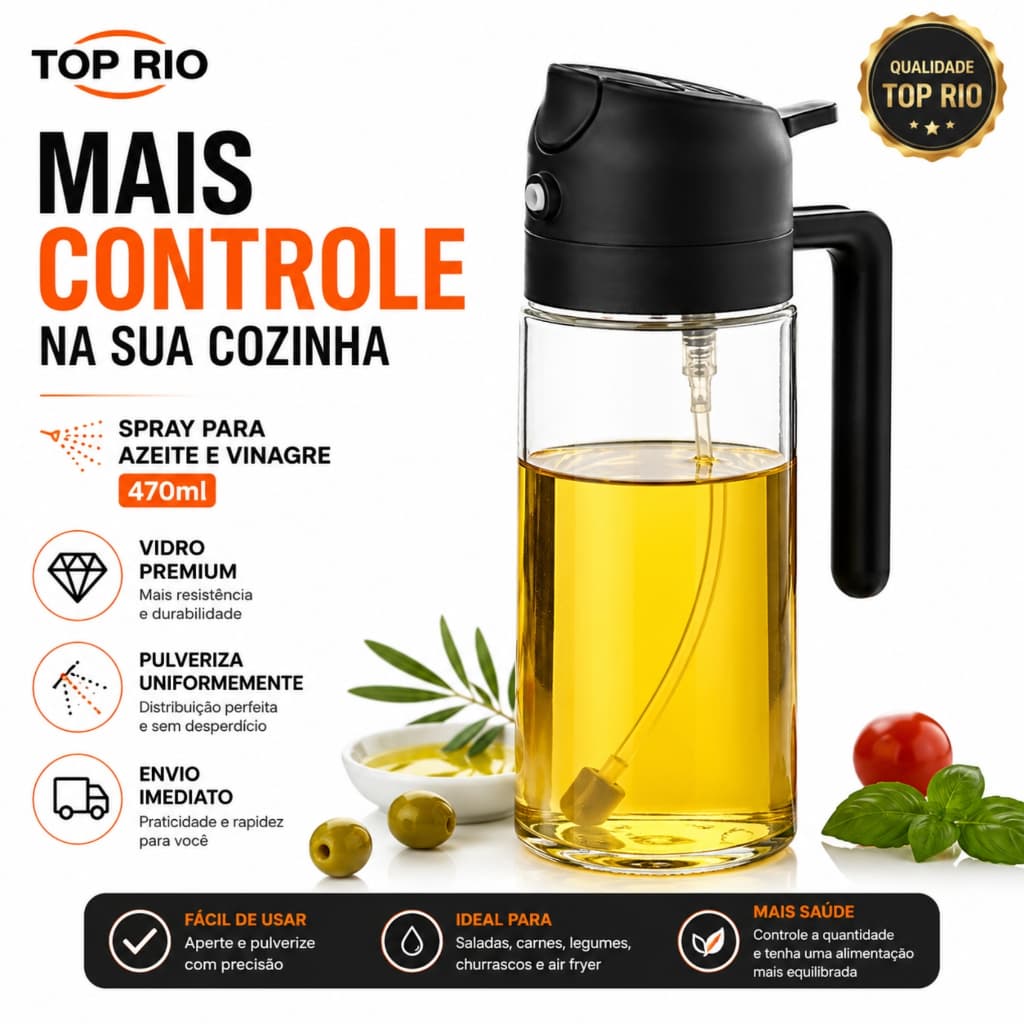 Top Rio Borrifador Spray para Azeite e Vinagre 470ml Vidro Dosador Envio Imediato