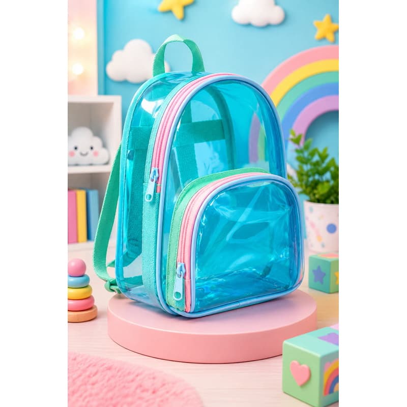 Mochila de Costas Transparente Neon Azul Neon - Material Resistente e Design Moderno