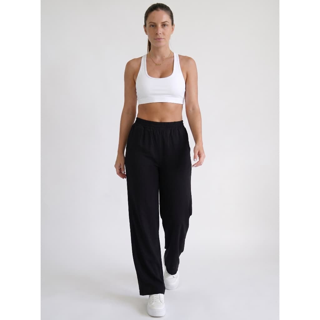Calça Pantalona Feminina Cintura Alta Perna Larga Fibra de Bambu Confortável Casual