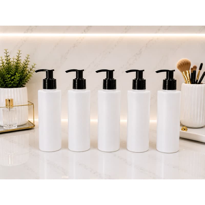 Kit 10 Frascos Branco Perolado 300ml c Válvula Pump preta - agua Micelar, Shampoo, Sab. Liquido, hidratante