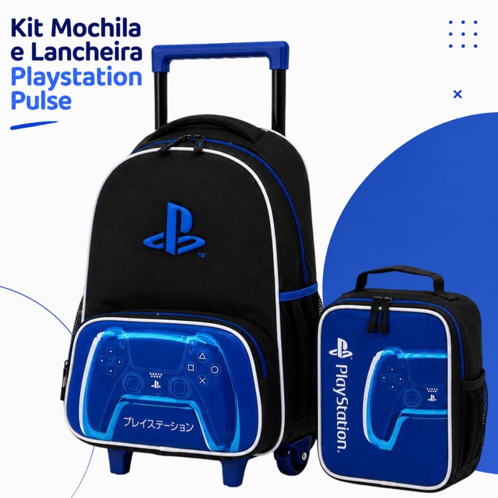 Kit Mochila De Rodinha Playstation Focus +Lancheira Termica Pacific