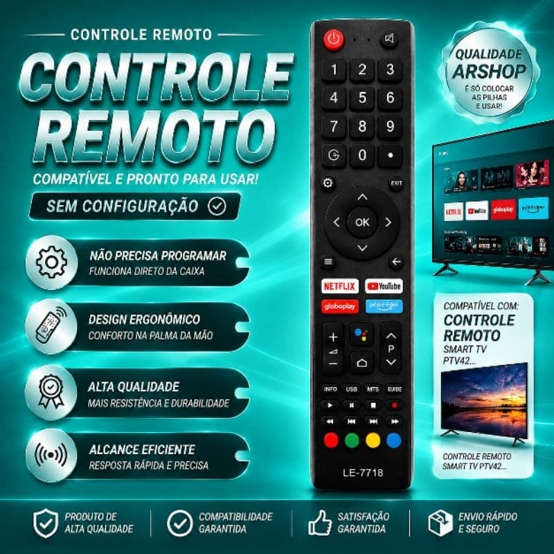 7718/9128 - Controle Compatível TV Smart Android