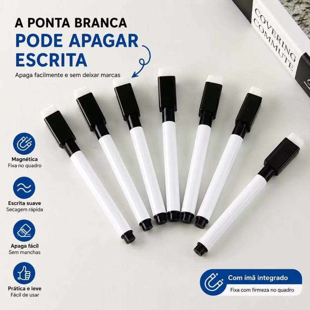 Caneta para Quadro Branco Magnética com Apagador Integrado 1mm 5 10 20 30 Unidades