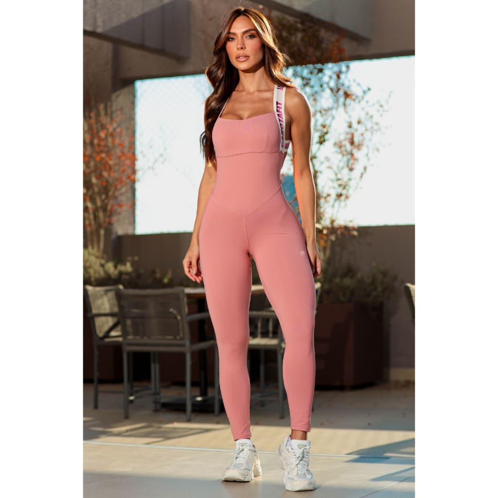 Macacão Feminino Longo Fitness Premium Decote em U Alças Elásticas Cruzadas nas Costas Academia