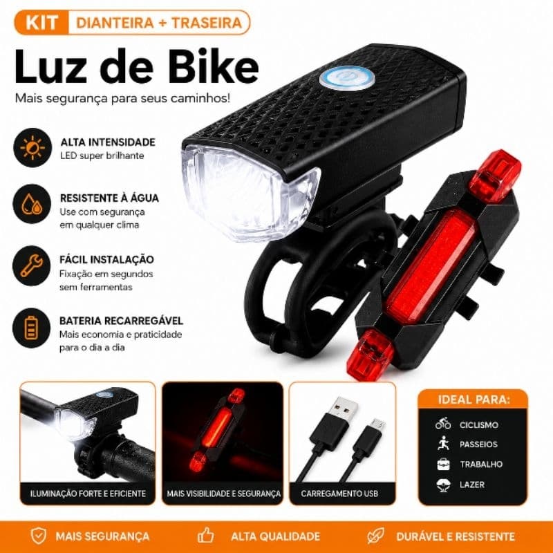 Farol Bike frontal + Traseiro Ultra Led Usb Recarregável