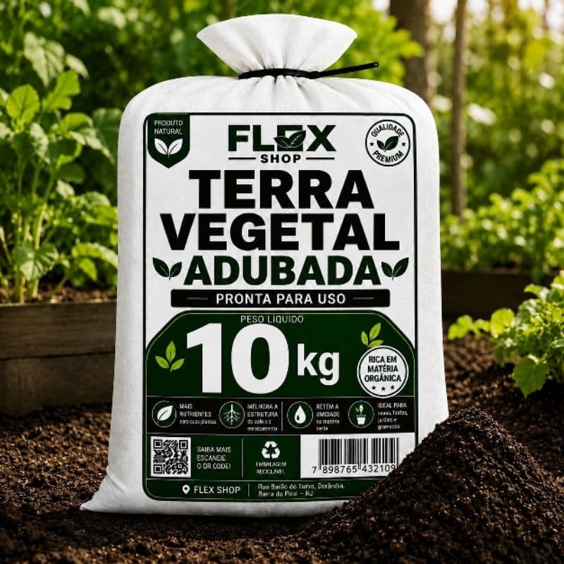 Terra Vegetal Adubada 10 Kg Premium Pronta Para Plantio Rica em Nutrientes Para Jardim Horta e Vasos