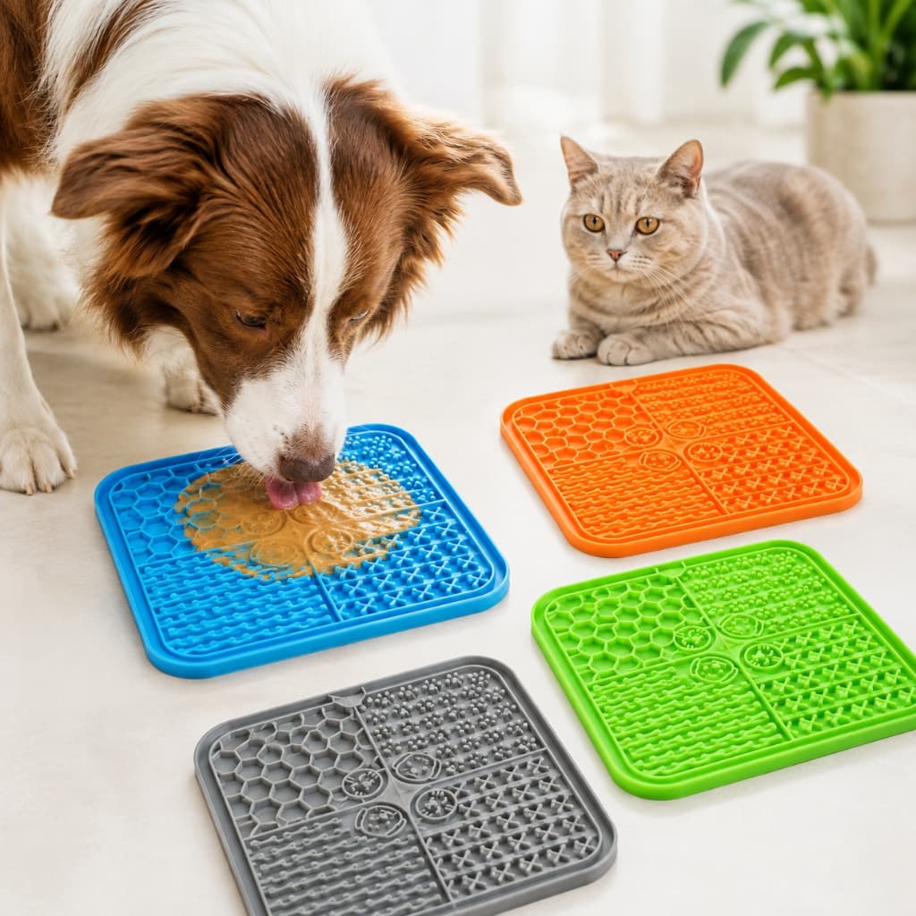 Tapete Lambedor Pet Grande 20x20cm com 25 Ventosas Silicone Comedouro Lento Anti Ansiedade para Cães e Gatos
