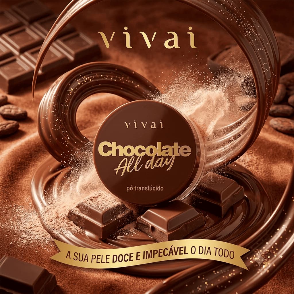 🍫✨ Pó Translúcido Chocolate All Day Vivai – Pele Aveludada & Matte o Dia Todo!
