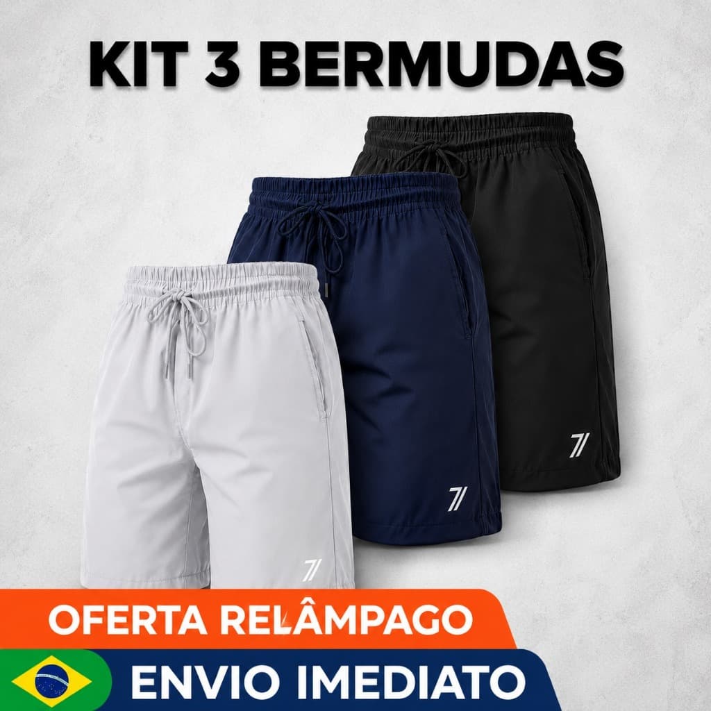 Kit 3 bermudas masculinas premium academia treino praia corrida shorts elástico