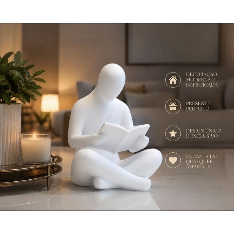 Escultura Decorativa Pessoa Lendo Livro | Estátua Moderna Minimalista para Sala e Escritório