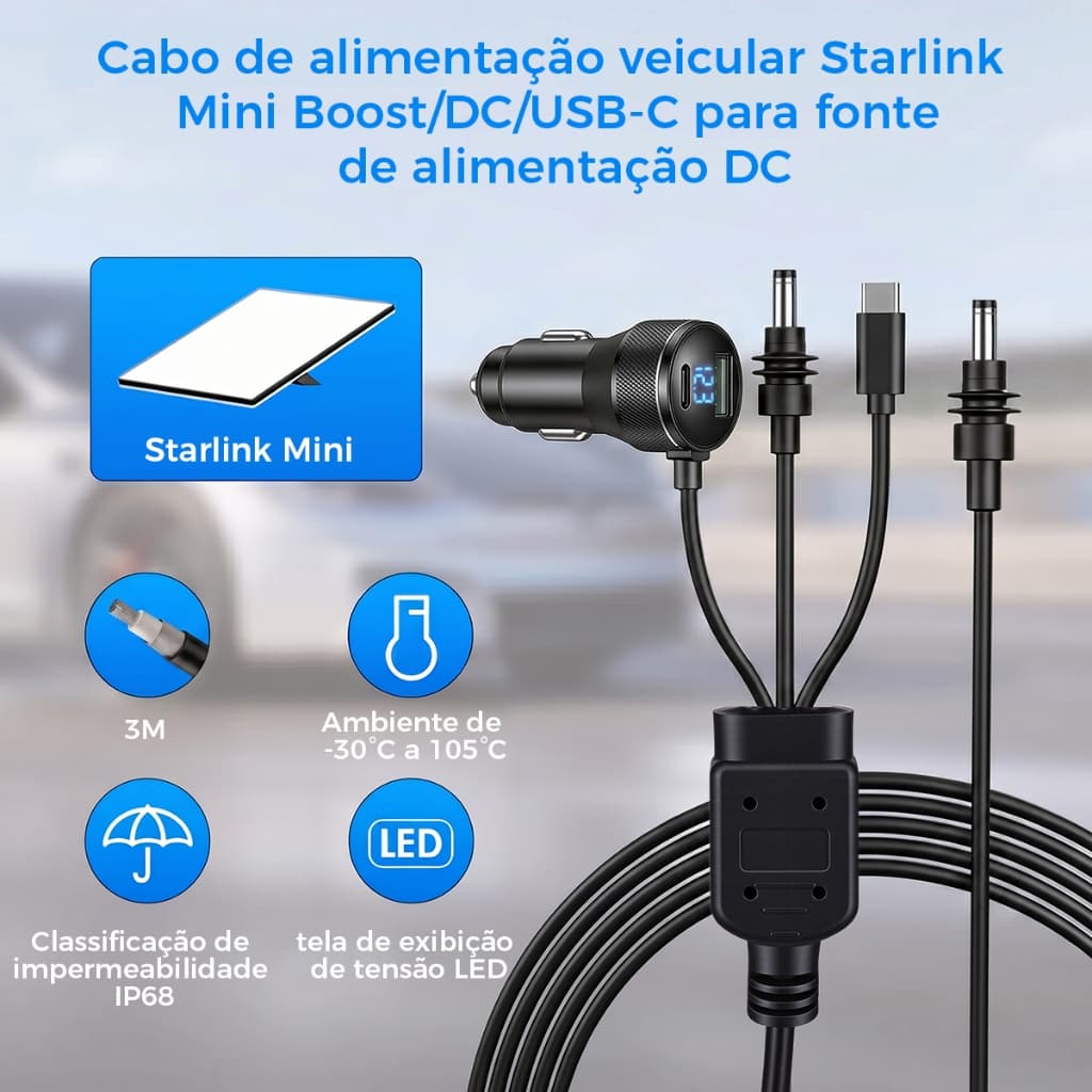 🔥5 em 1🔥Mini Adaptador De Alimentação Starlink , Cabo De Reforço 16AWG 12V-24V, Carregador De Telefon