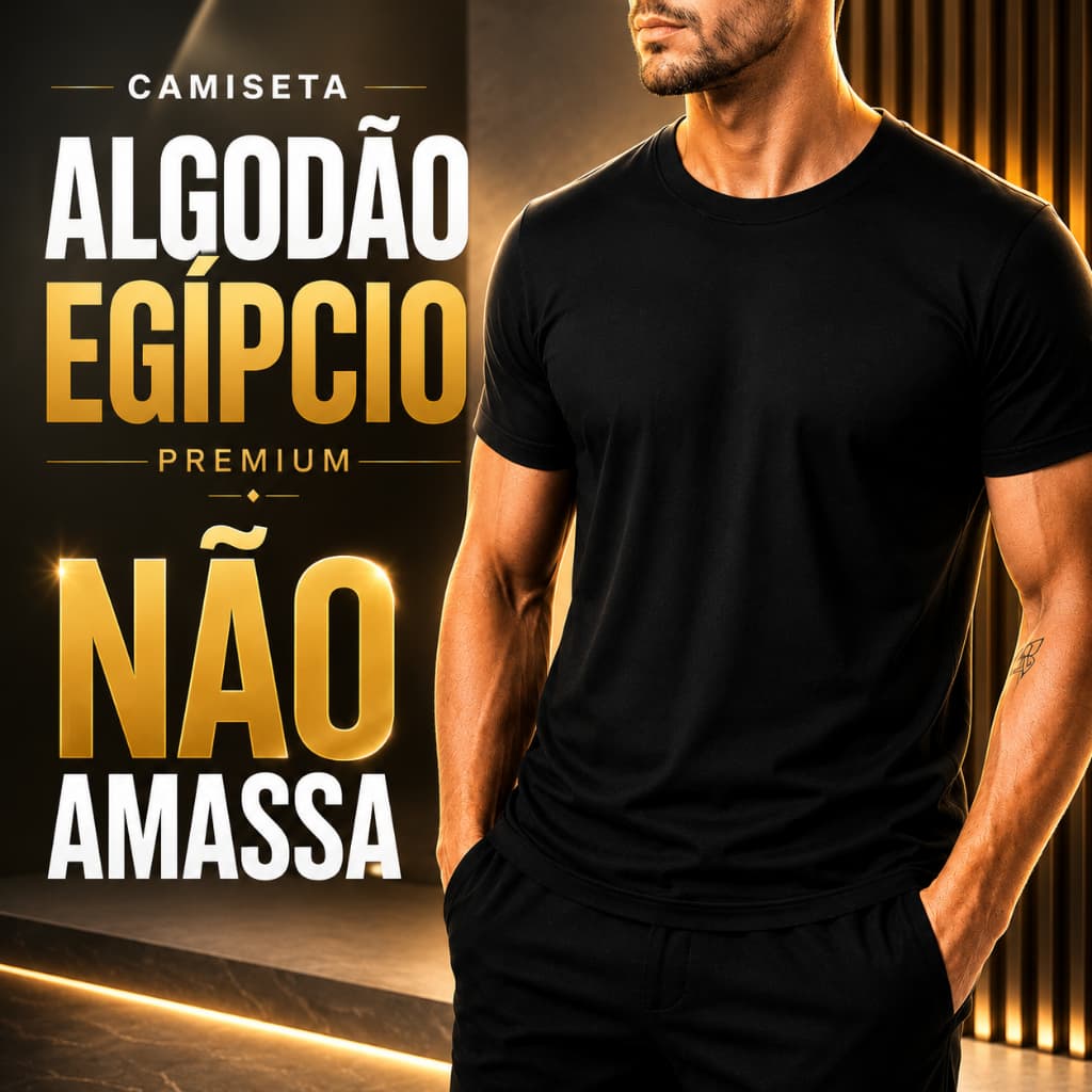 Camiseta Masculina Algodão Egípcio Premium 95% Algodão 5% Elastano Não Amassa Básica Manga Curta