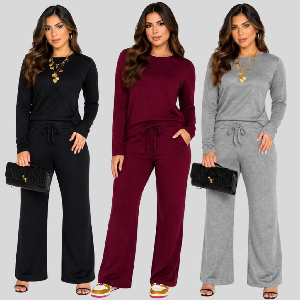 Conjunto Feminino Inverno Blusa Manga Longa e Calça Pantalona Lanzinha Roupa de Frio Quente