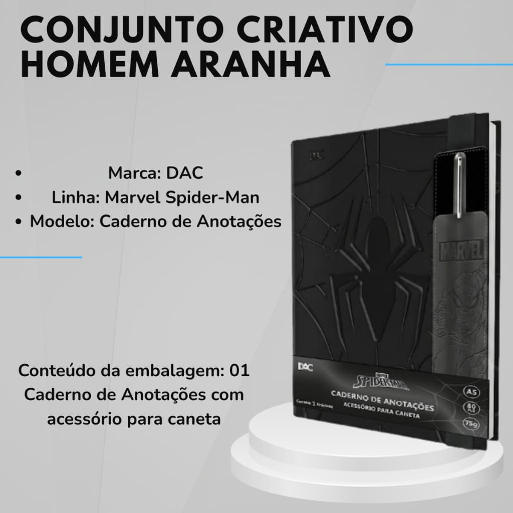 Caderno de Anotações Marvel Homem-Aranha com Acessório para Caneta Original