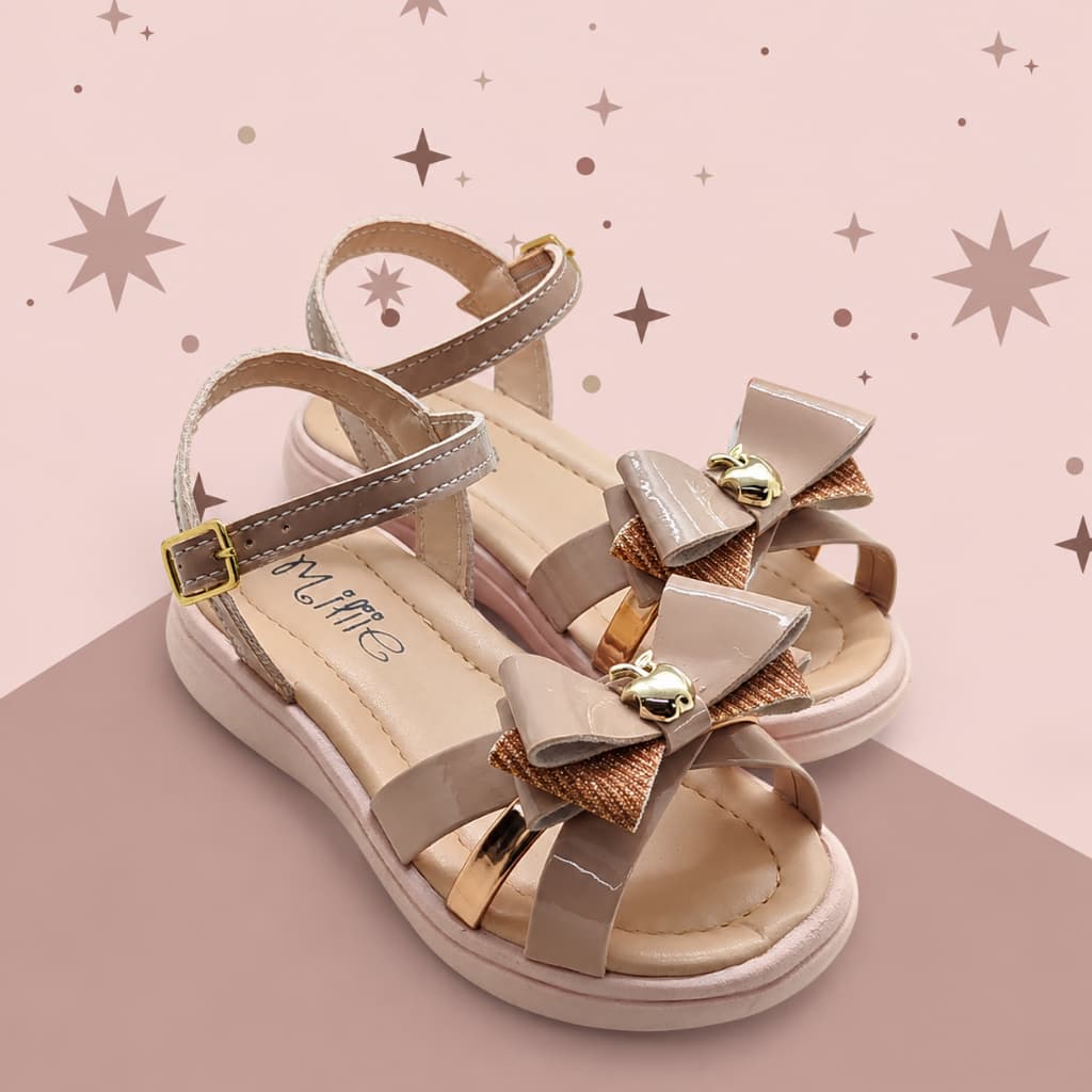 Sandália Infantil Feminina com Laço e Pingente Dourado  Rasteirinha Menina Confortável Sandália Bebê Casual