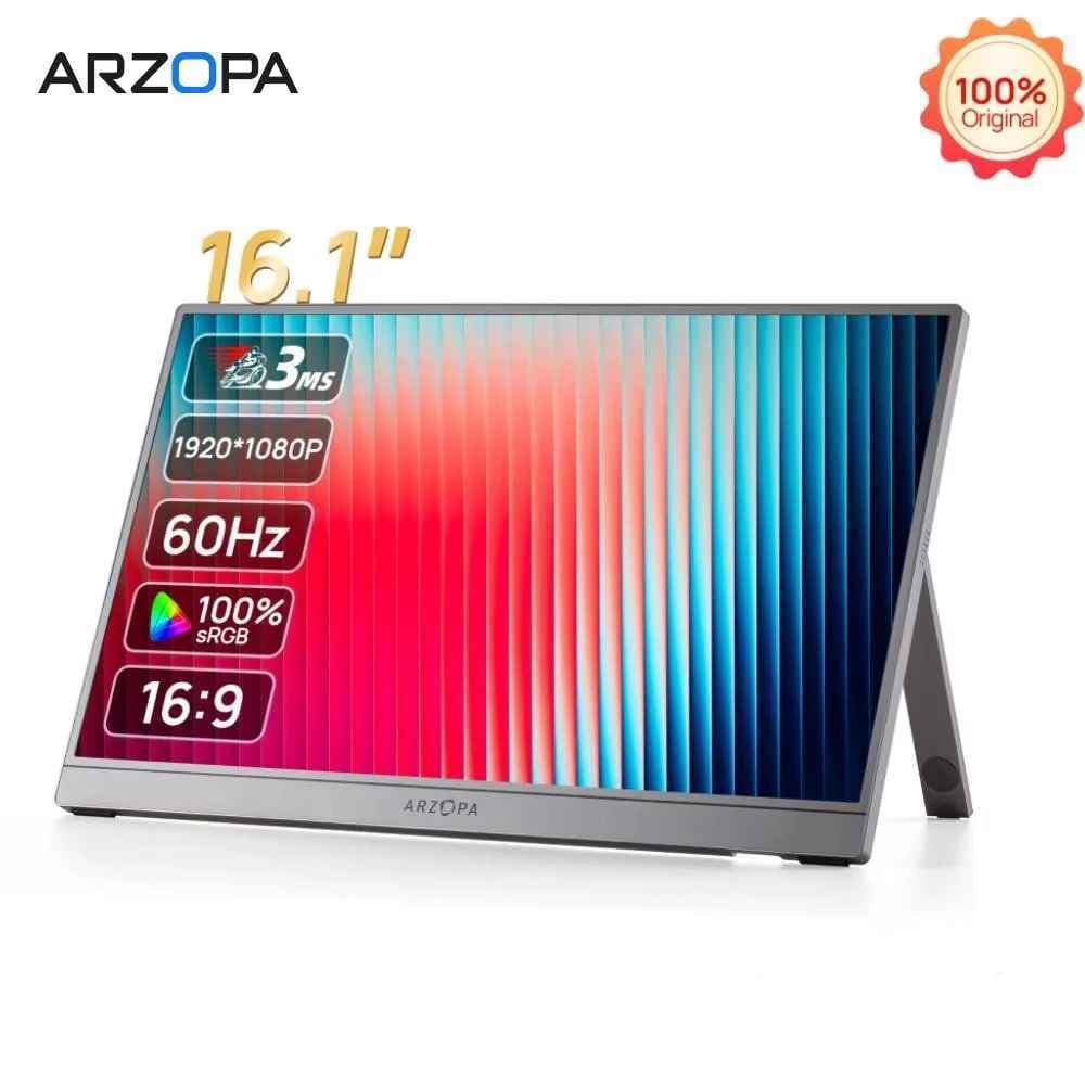 Arzopa Z1C Preto-Monitor Portátil Com Suporte 100 % sRGB De 16.1 " , 1080P FHD Tela De Extensão De USB C HDMI Para PC