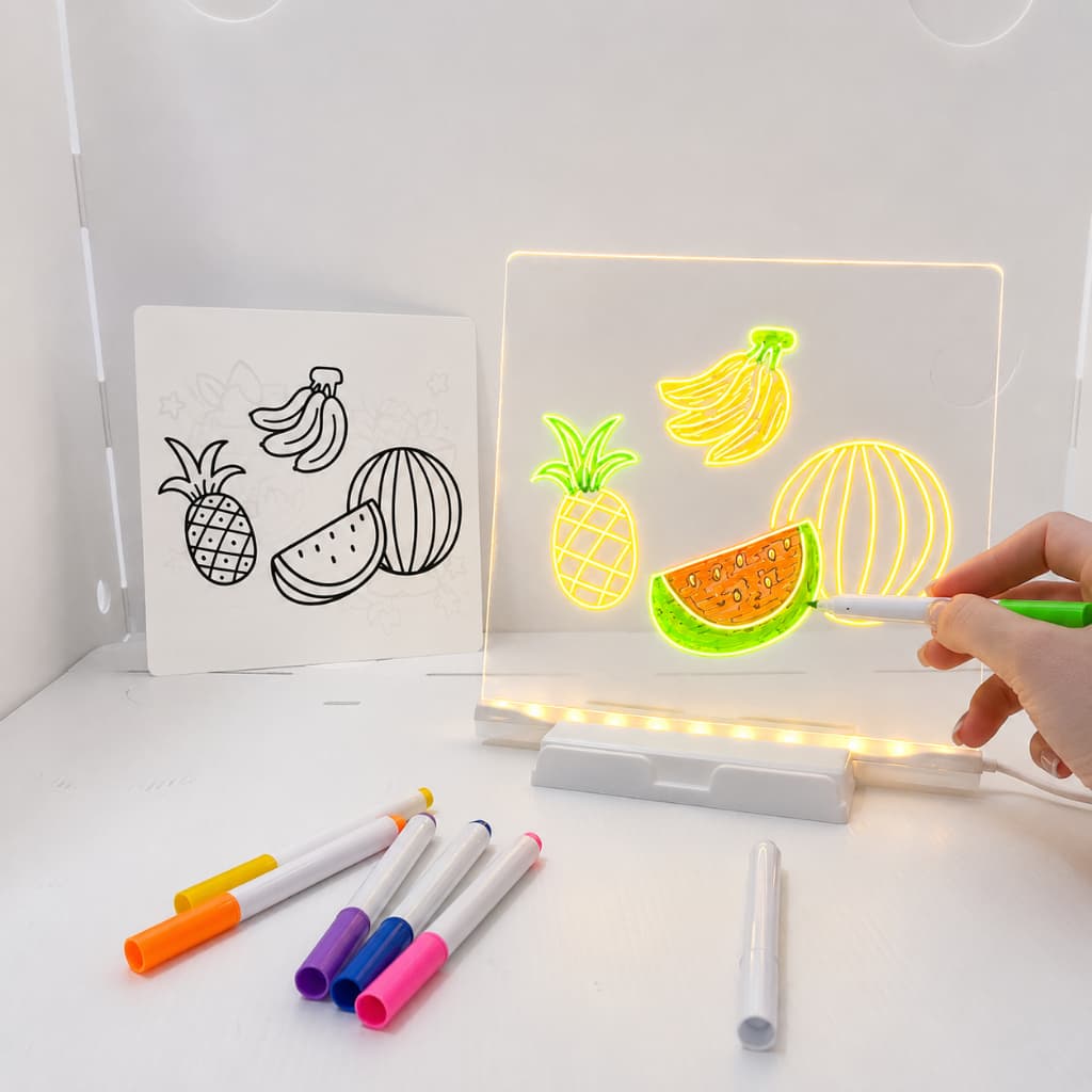 Lousa LED Acrílica com Canetas Coloridas Quadro de Notas Escreve Apaga Brinquedo
