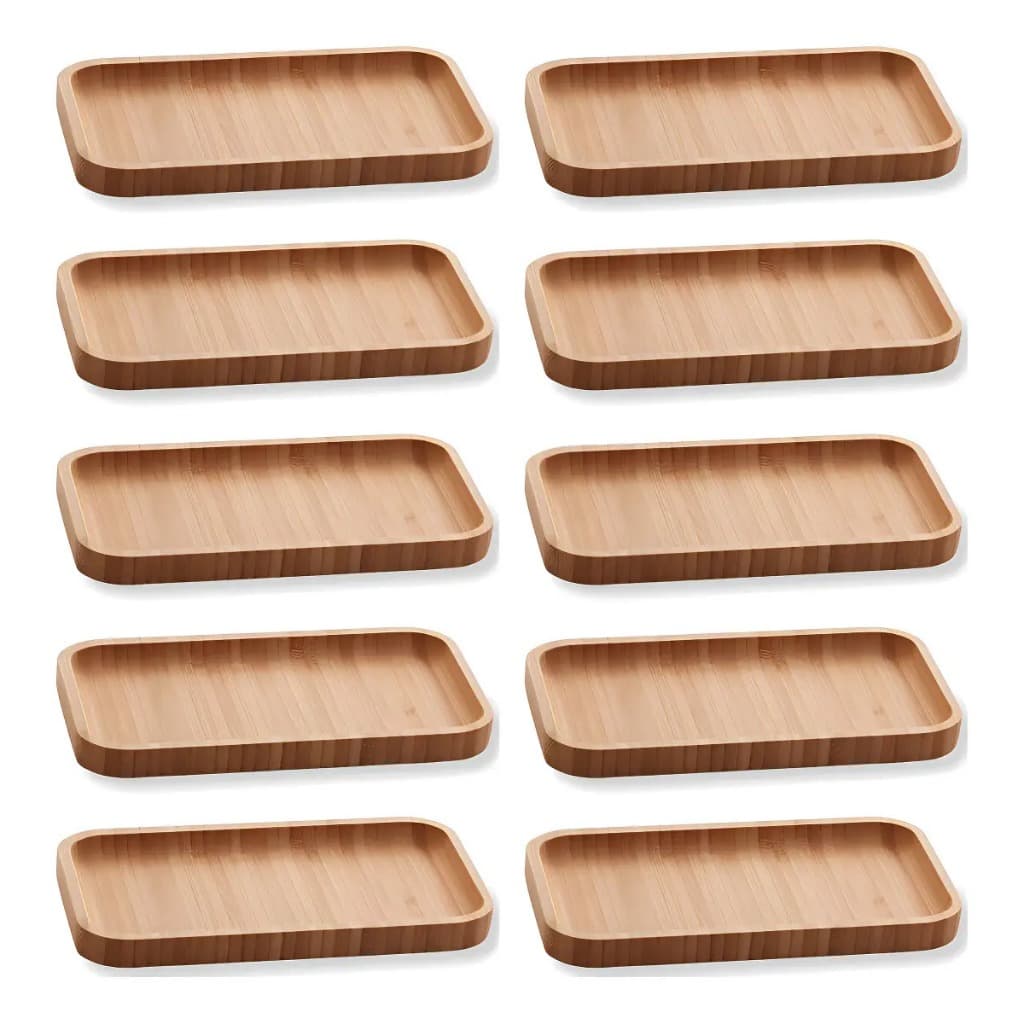Kit 10 Petisqueira Bambu Lyor Bandeja Retangular Bambu 20 cm Petisqueira Travessa Tábua de Petiscos