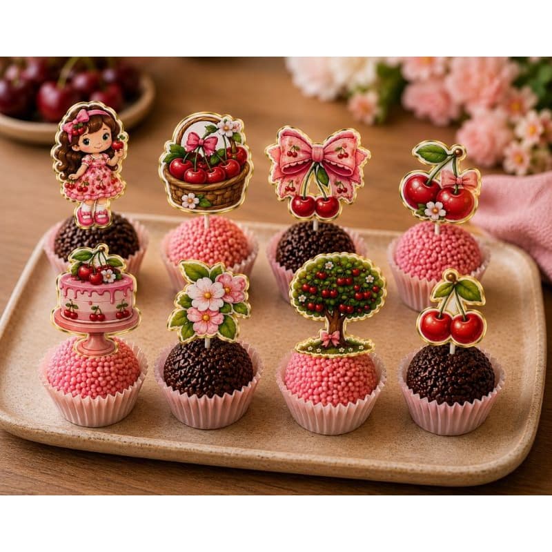 Toppers para Docinhos Cerejinha | Impressos | Festa Infantil Cerejinha,  Decoração Cerejinha