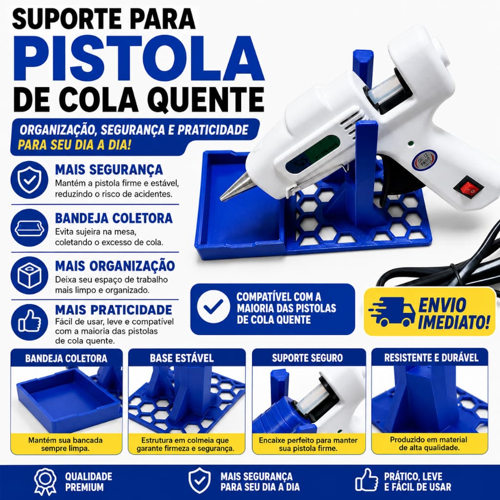 Suporte Para Pistola de Cola Quente Com Bandeja Coletora Base Organizadora Universal Para Bancada Artesanato Oficina