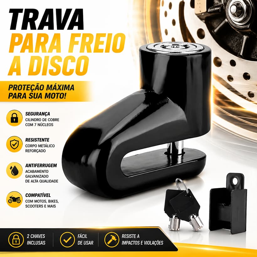 Trava Cadeado Para Disco de Freio Anti Furto Para Moto, Bicicleta e Moto Elétrica Universal 2 Chaves