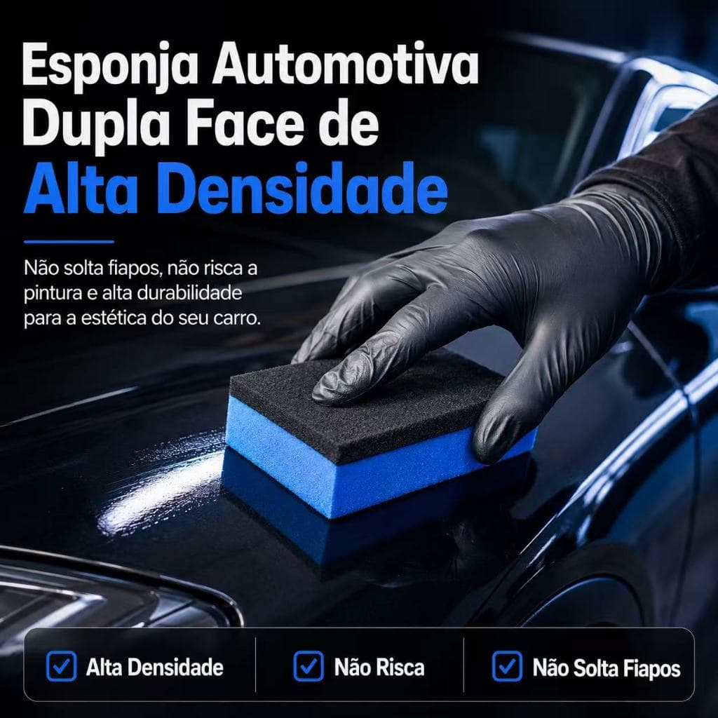 Esponja Automotiva Dupla Face Alta Densidade para Polimento Cera Limpeza de Carro e Estética Automotiva