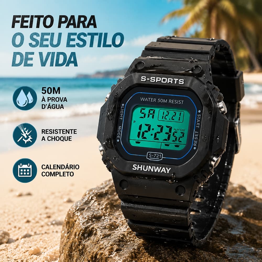 Relógio Masculino Digital À Prova D'Água Cronômetro De Pulso Led Original Militar Esportivo