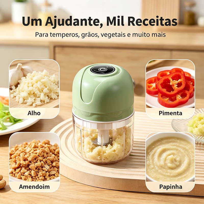 Mini Processador Elétrico Recarregável, Triturador Multiuso para Alho, Pimenta, Amendoim, Vegetais e Papinha Bebê na Coz