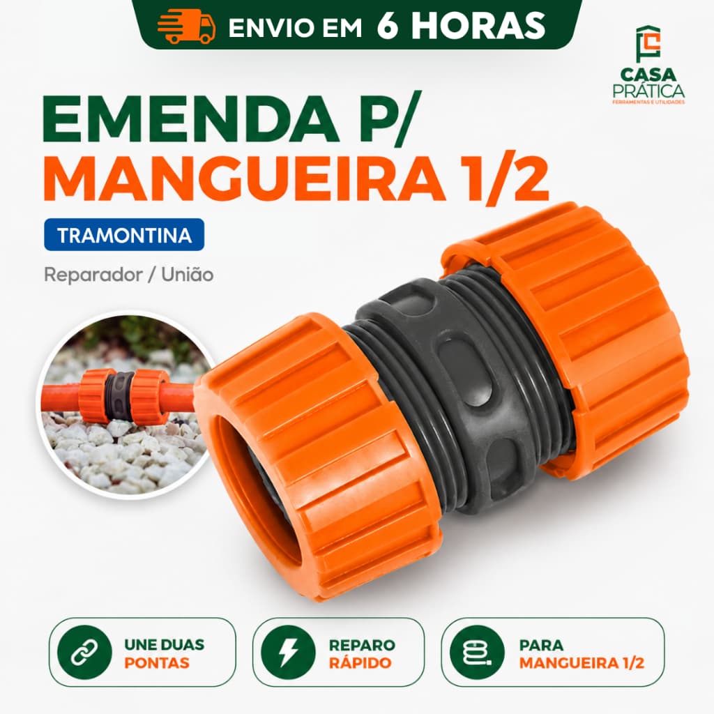 Emenda Engate Rapido Mangueira 1/2 Tramontina Uniao Reparador Conector Adaptador Jardim Irrigacao