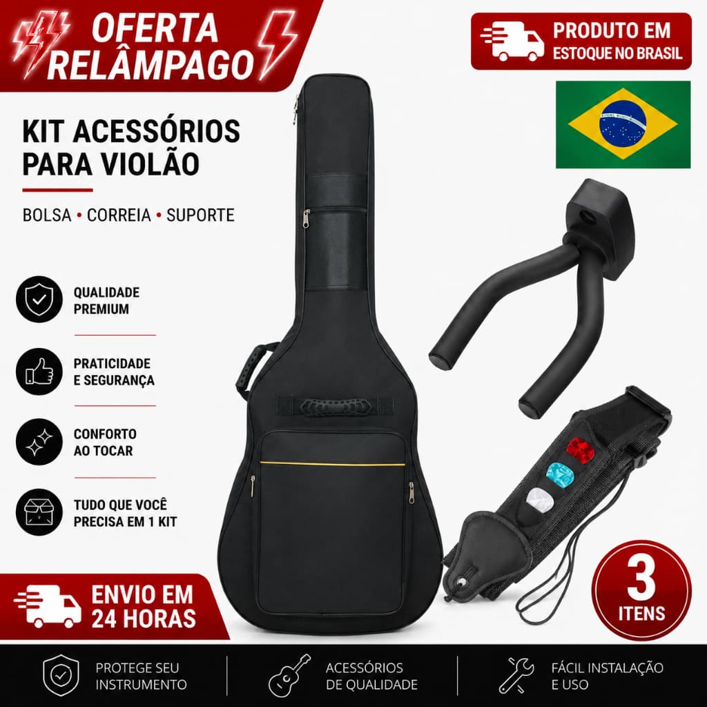 Kit De Acessórios Violão Bolsa Acolchoada + Suporte Violão Guitarra + Correia alça Ajustável