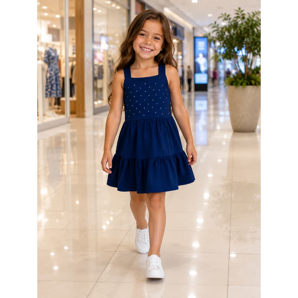 Vestido Infantil Menina Romantic com Strass Elegante Confortável Festa Verão Rodado Tam 4 ao 8