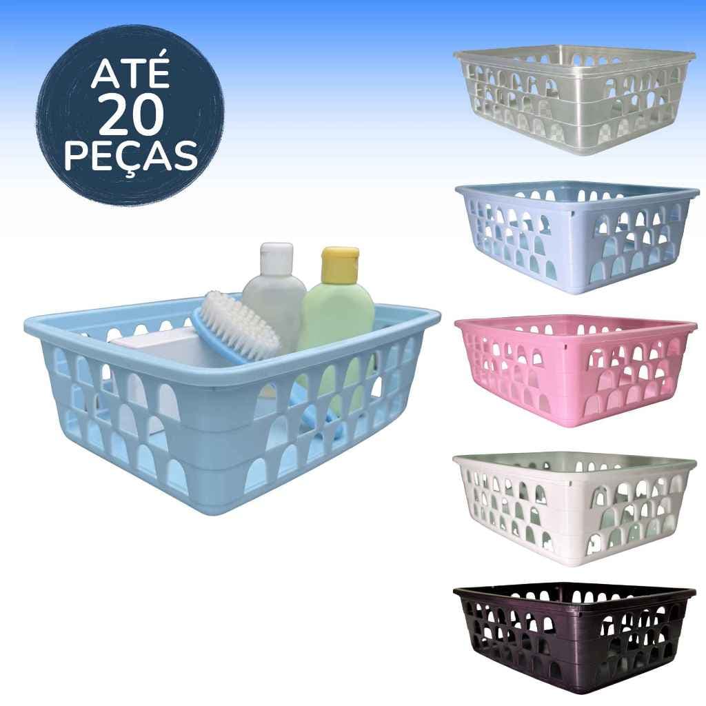 Cesto Organizador Kit Até 20 Cestas Medio 20x16x6Cm Azul Branco Preto Rosa Transparente
