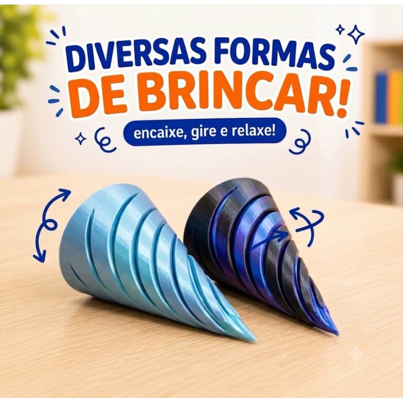 Cone Sensorial Fidget Toy Espiral Antiestresse Relaxe Brinquedo Sensorial Impresso 3D TDAH Autismo