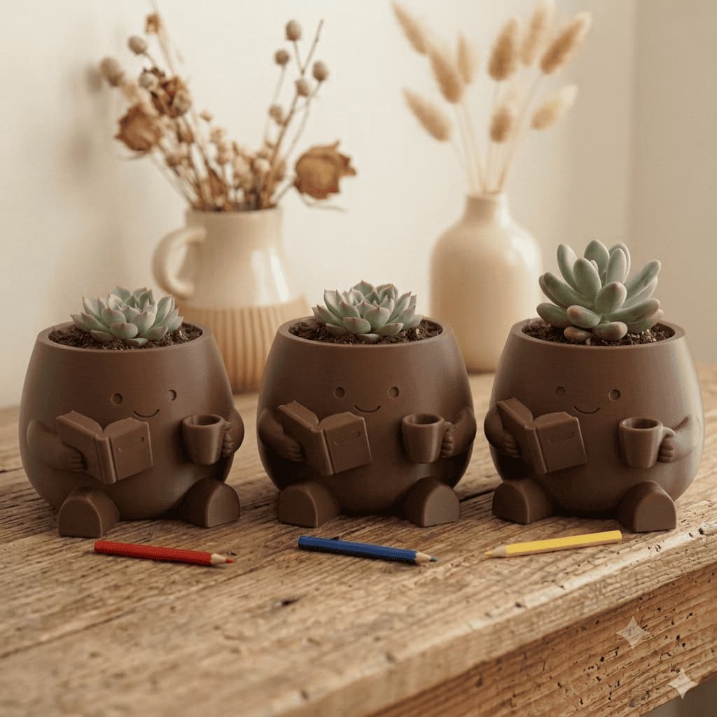 Vaso Fofo - Livro e Café - Para Suculenta Planta Artificial Natural Flores - Cachepô