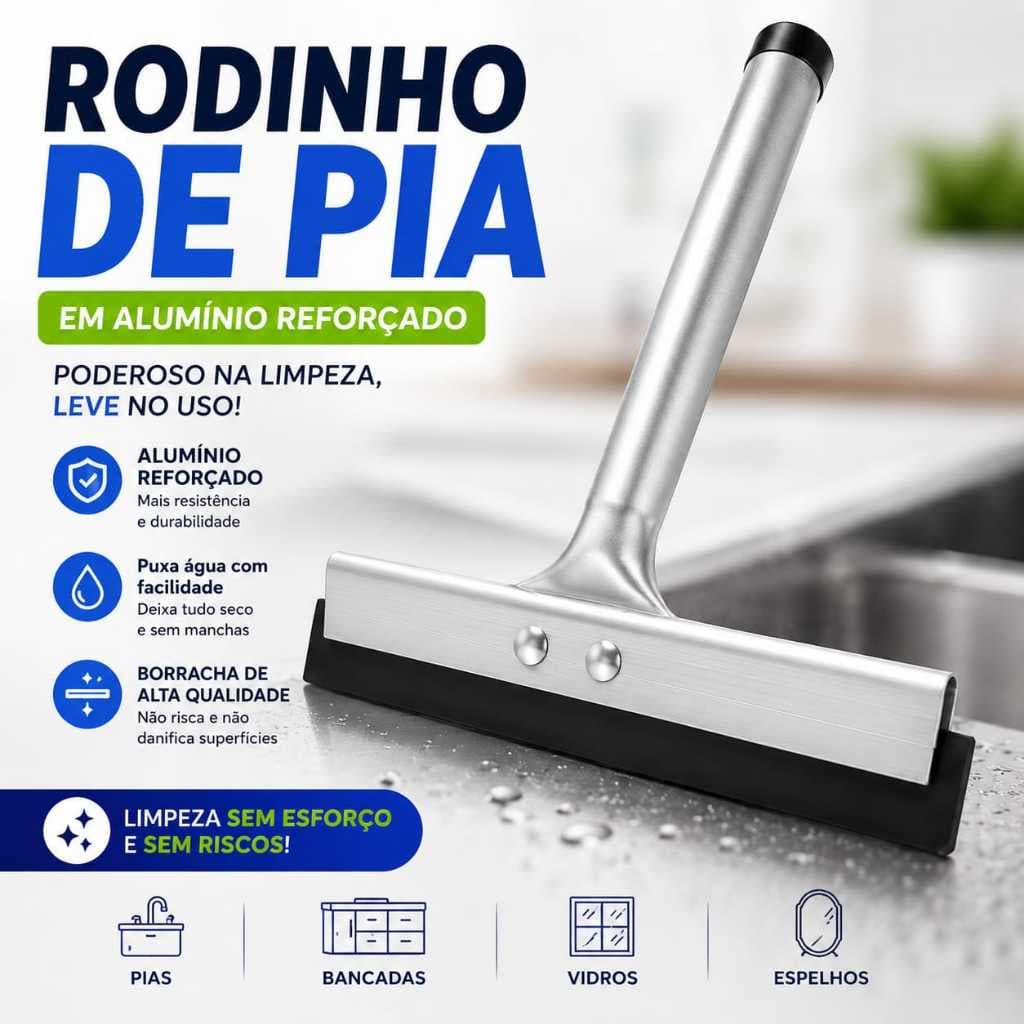 Rodinho de Pia Alumínio Reforçado Rodo Puxa Água Para Pia Bancada Vidro Cozinha Limpeza