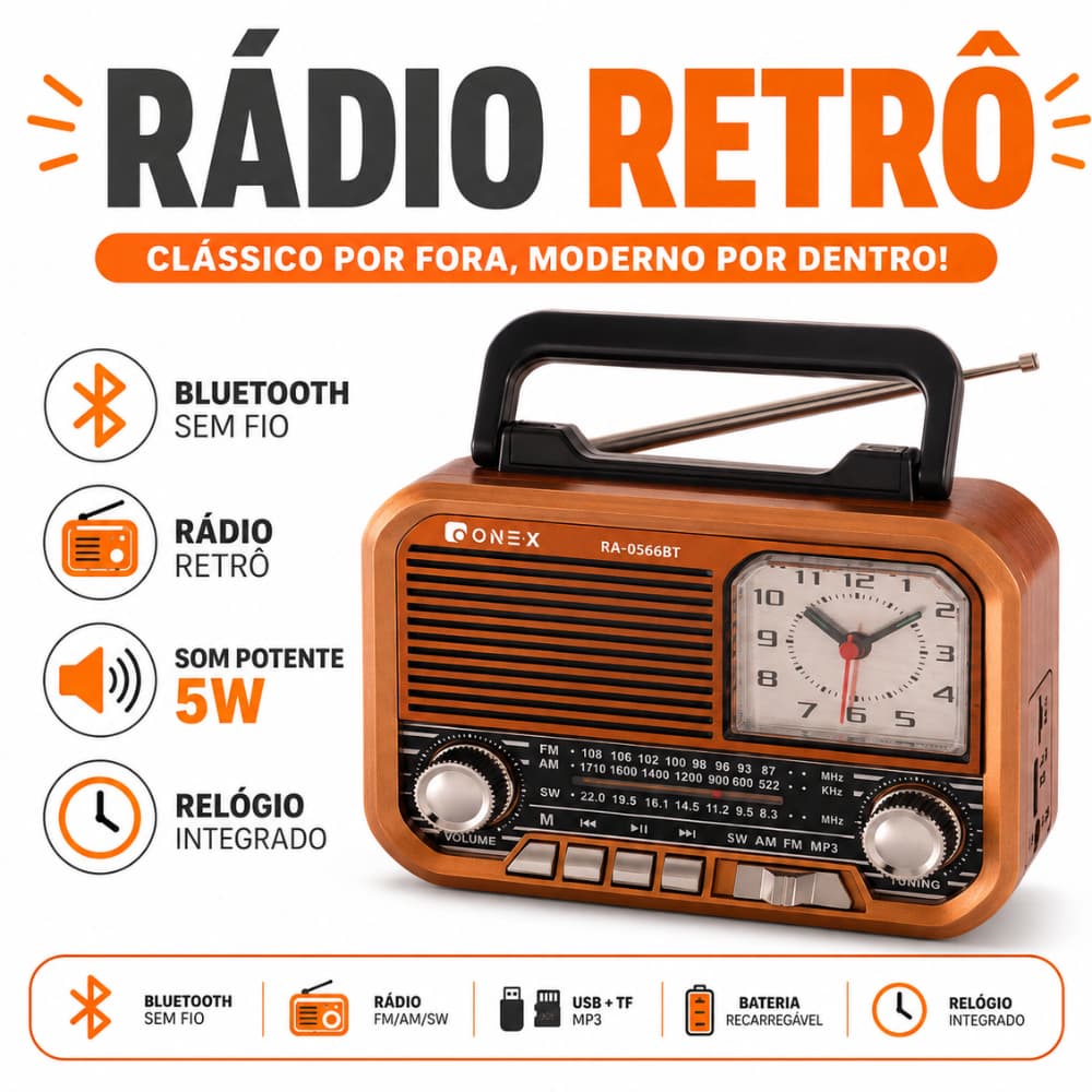 Caixinha de som rádio relógio retro bluetooth vintage fm am sw usb portátil Caixinha De Som Rádio Relógio Retro