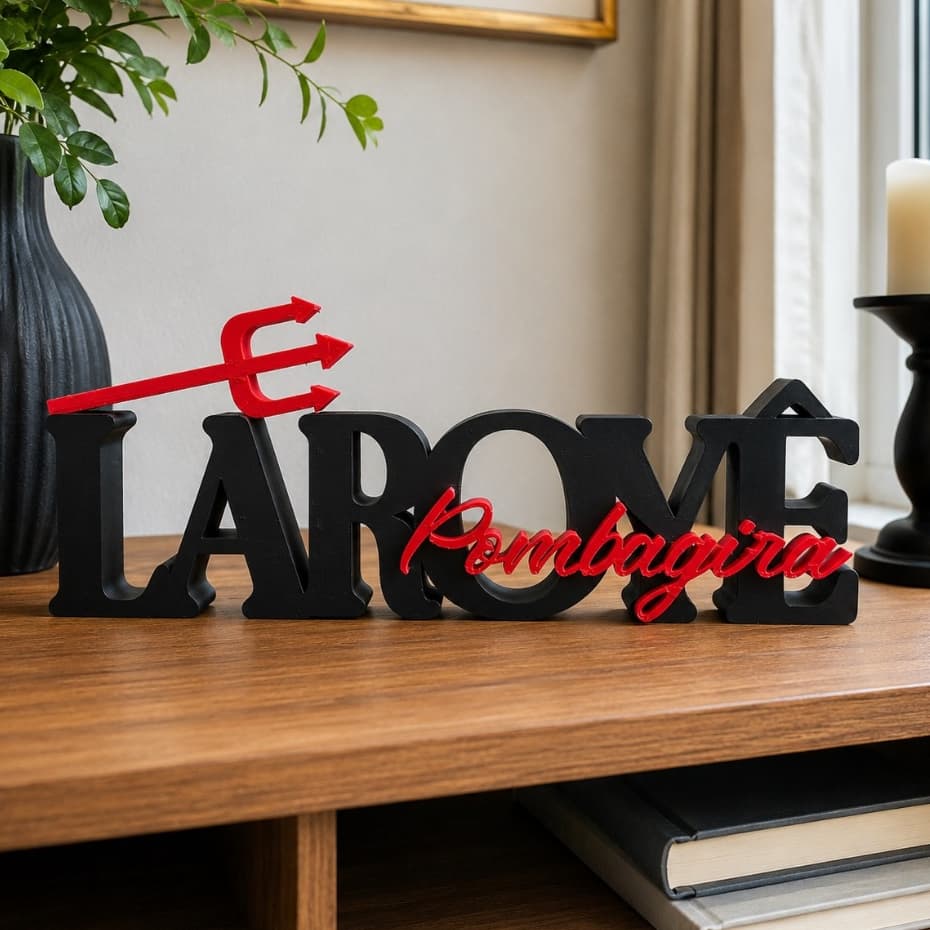Letreiro Decorativo de Mesa Laroyê Pombagira Preto e Vermelho