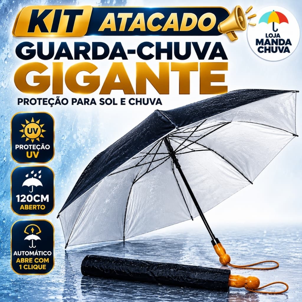KIT 6/10/15/20/25 Guarda Chuva Sombrinha Grande Automático Reforçado UV Dobrável de bolsa Preto Masculino Atacado