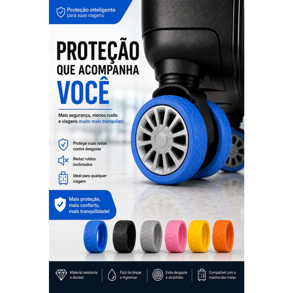 Kit Protetor de Rodas Para Mala Silicone Premium Rodinhas Duplas Viagem Silenciosa