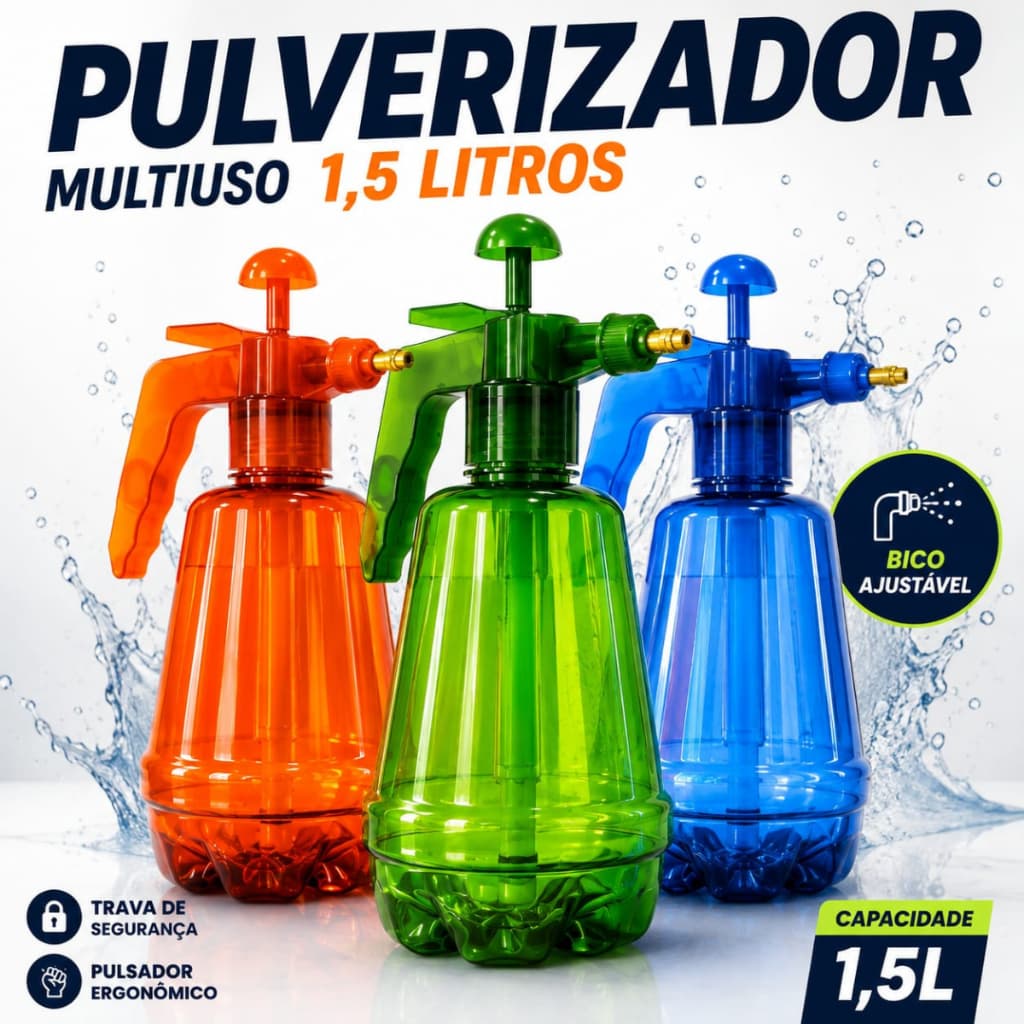 Borrifador Pulverizador Manual Alta Pressão 1,5L Jardim Limpeza Profissional Multiuso Higienização