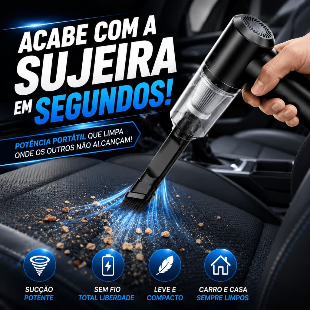 Mini Aspirador de Pó Portátil Automotivo Recarregável USB Sem Fio Potente Carro Casa Estofados