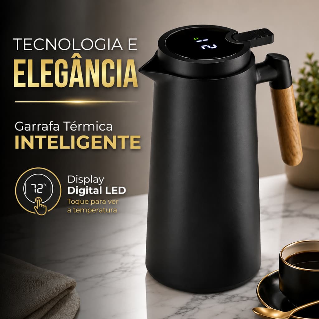 Garrafa Térmica Digital com Display de Temperatura 1L | Tampa Inteligente | Café Chá Água Quente e Fria
