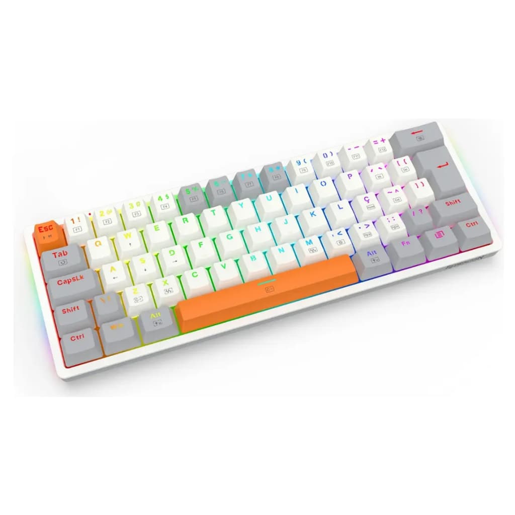 TECLADO MECANICO GAMER AKALI KEYCAPS BRANCO, CINZA E LARANJA RGB SWITCH MARROM