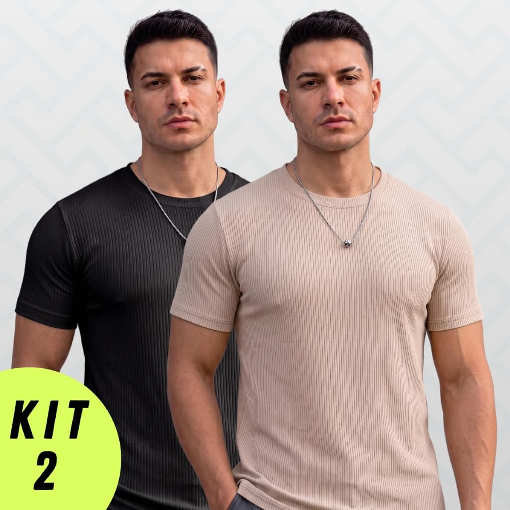 Kit 2 Blusa Masculina Manga Curta Canelada Justa