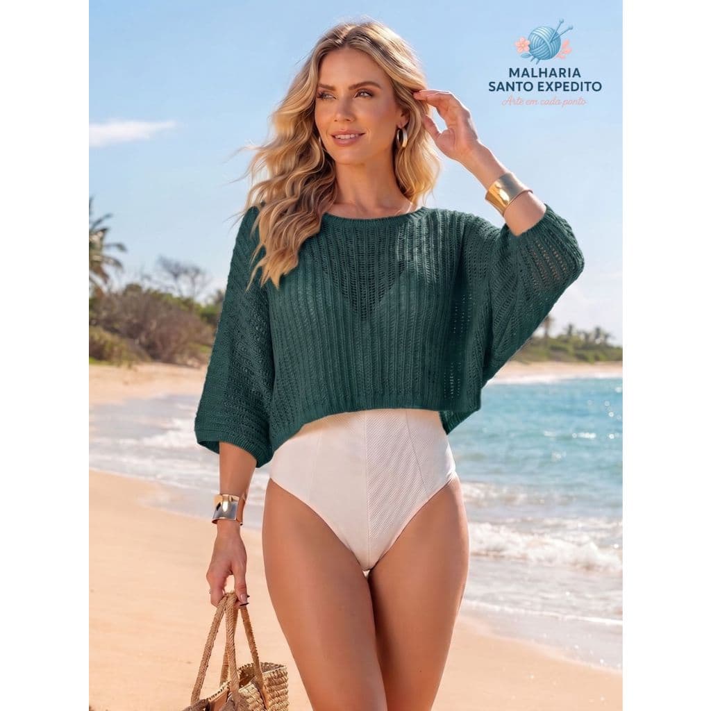 Blusa Saida De Praia Feminina Tricot Capa Morcego Elegante Básico Tricô Moda Verão