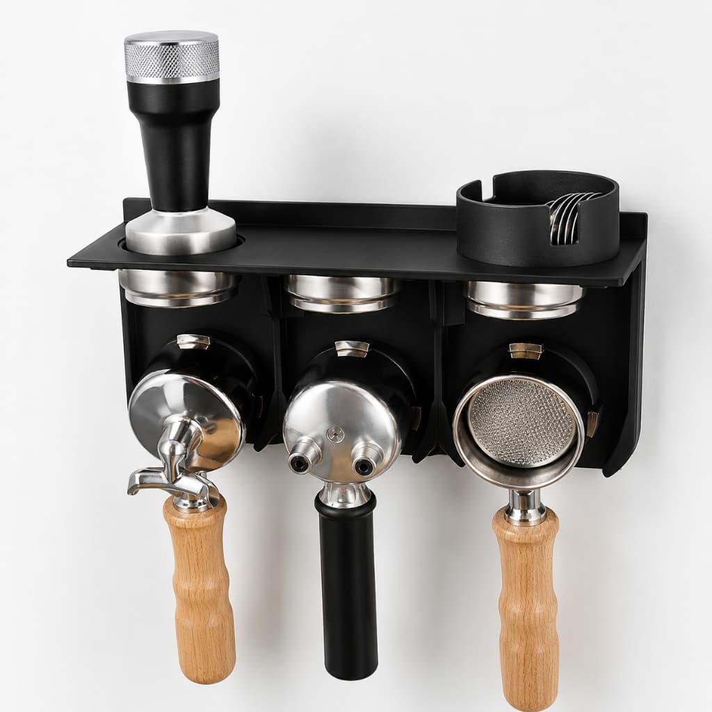Suporte de Parede para Porta-Filtros Café Espresso com Porta Tamper Organizador Barista 51mm