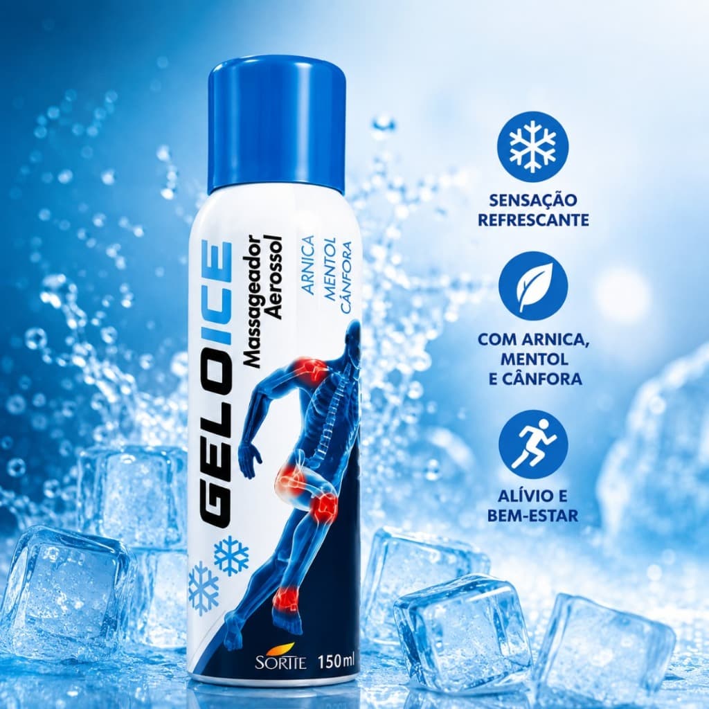 Spray Massageador Gelol Ice 150ml Arnica Mentol Cânfora Dor Inchaço Alívio Muscular Imediato