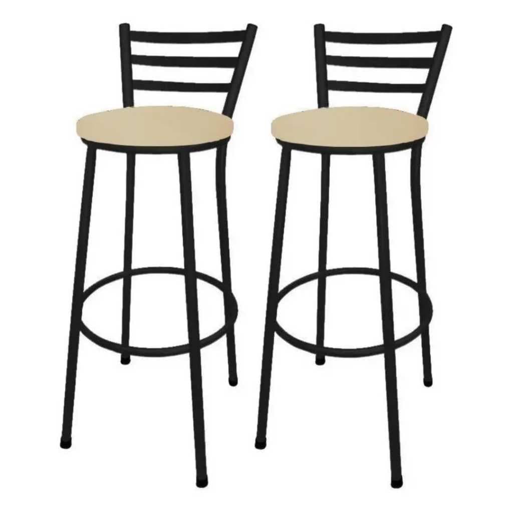 Kit 2 Banquetas ROMA Altas Com Encosto Chapa