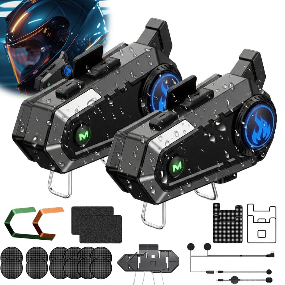 Intercomunicador Capacete Moto C9 Kit Duplo Bluetooth 5.3 IPX7 Bateria 1000mAh Para 2 Pilotos