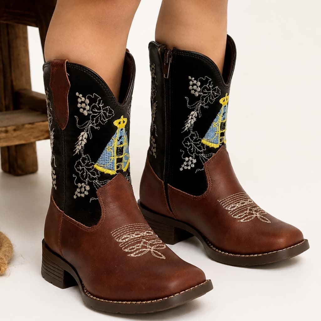Botina Bota Texana Infantil Cano Médio Country Rodeio Criança